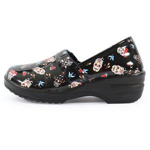 Easy Works Women's Slip On Clogs Laurie Glossy Sugar Skulls Comfort Shoes Size 9